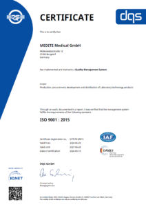 DIN EN ISO 9001:2015 Certificate for MEDITE Medical GmbH